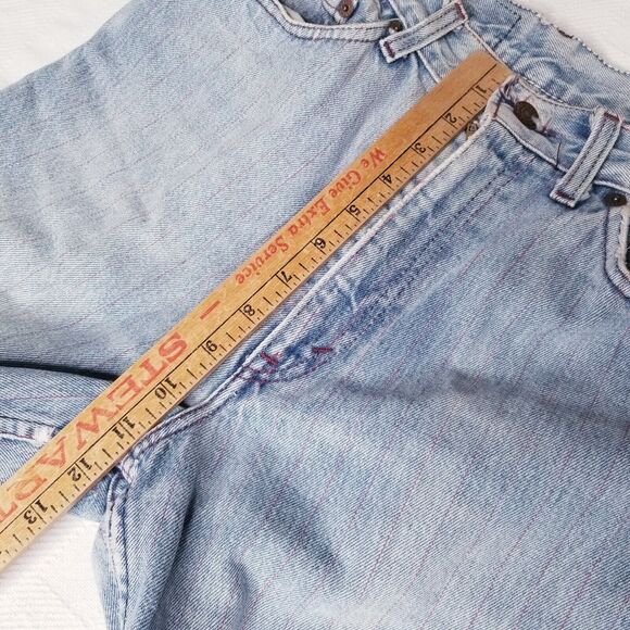 Vtg 80s Levis Distressed RED Pinstripe Stone Wash Made In USA Jeans 28x31 Womens - Picture 11 of 16
